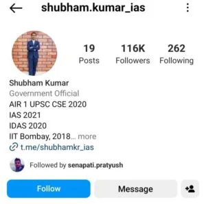 Subham Kumar IAS Instagram